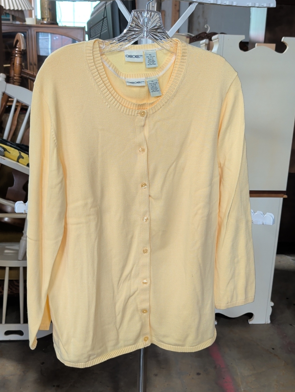 Vintage 90s Cherokee Butter Yellow Knit Twinset Cardigan & Tank Cotton